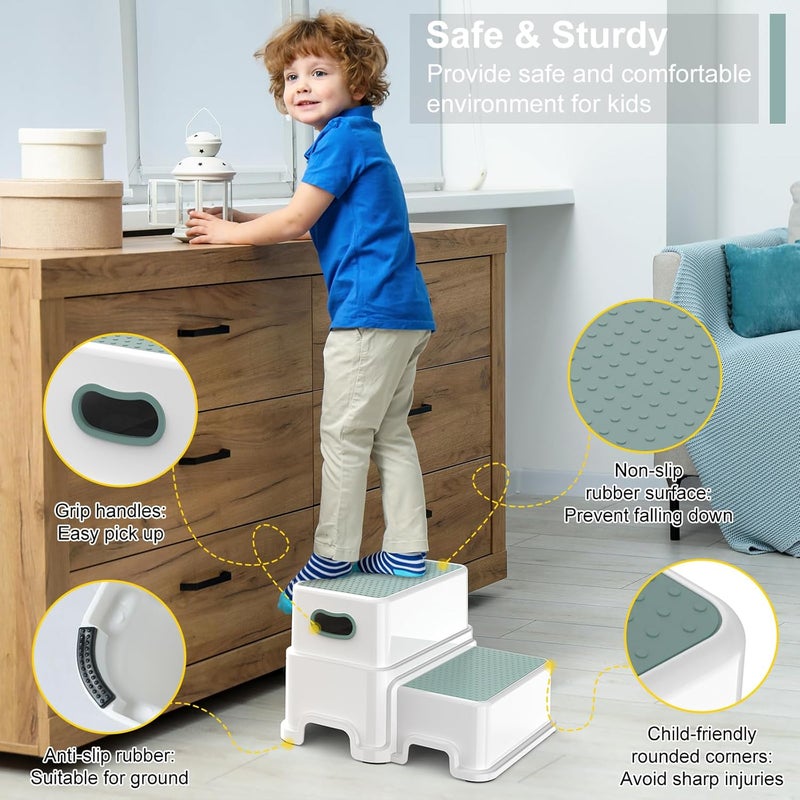 Victostar 2 Step Stool for Kids - Green-White - Image 3